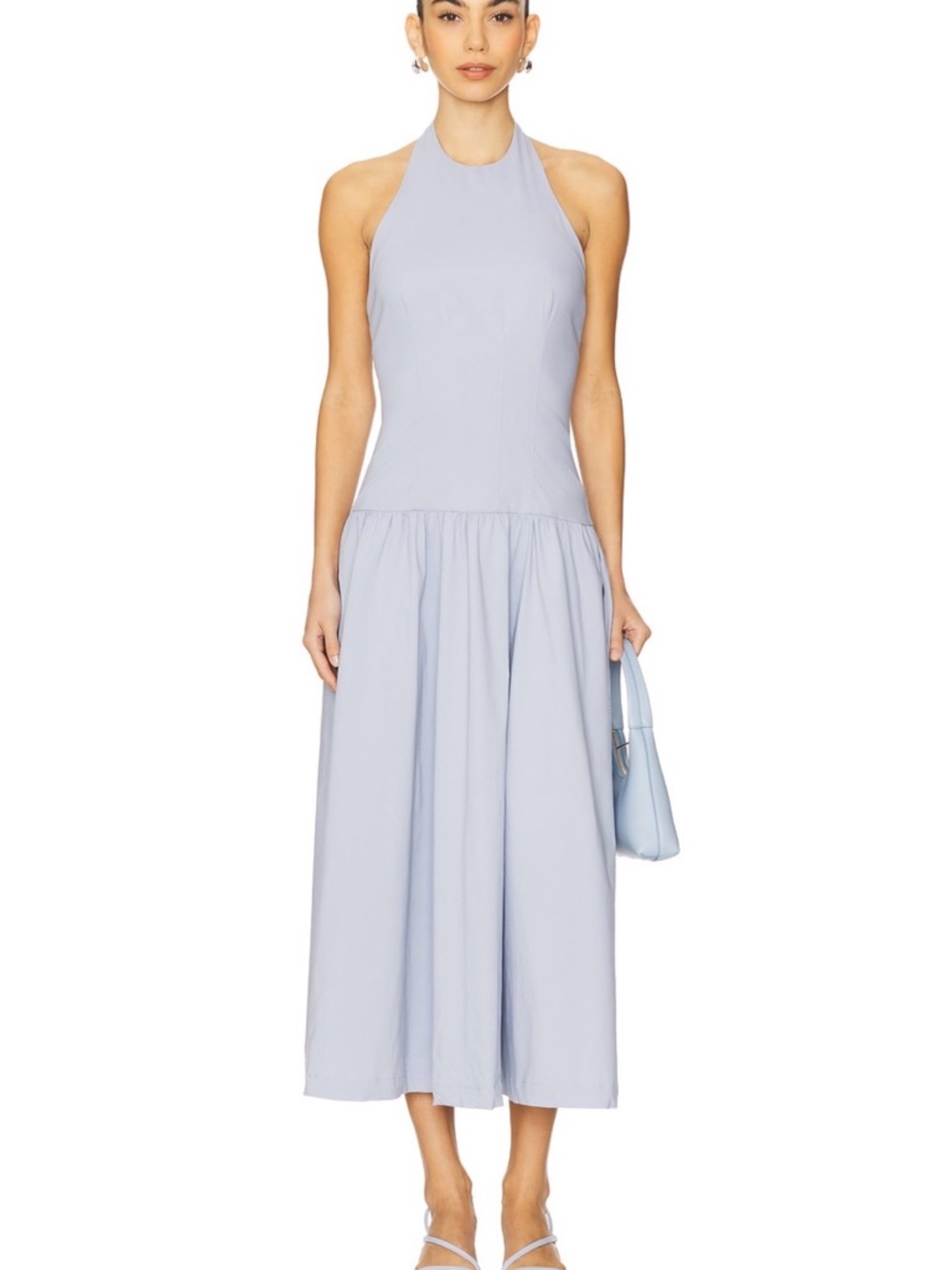 We Wore What Halter Corset Midi Dress in Powder Blue